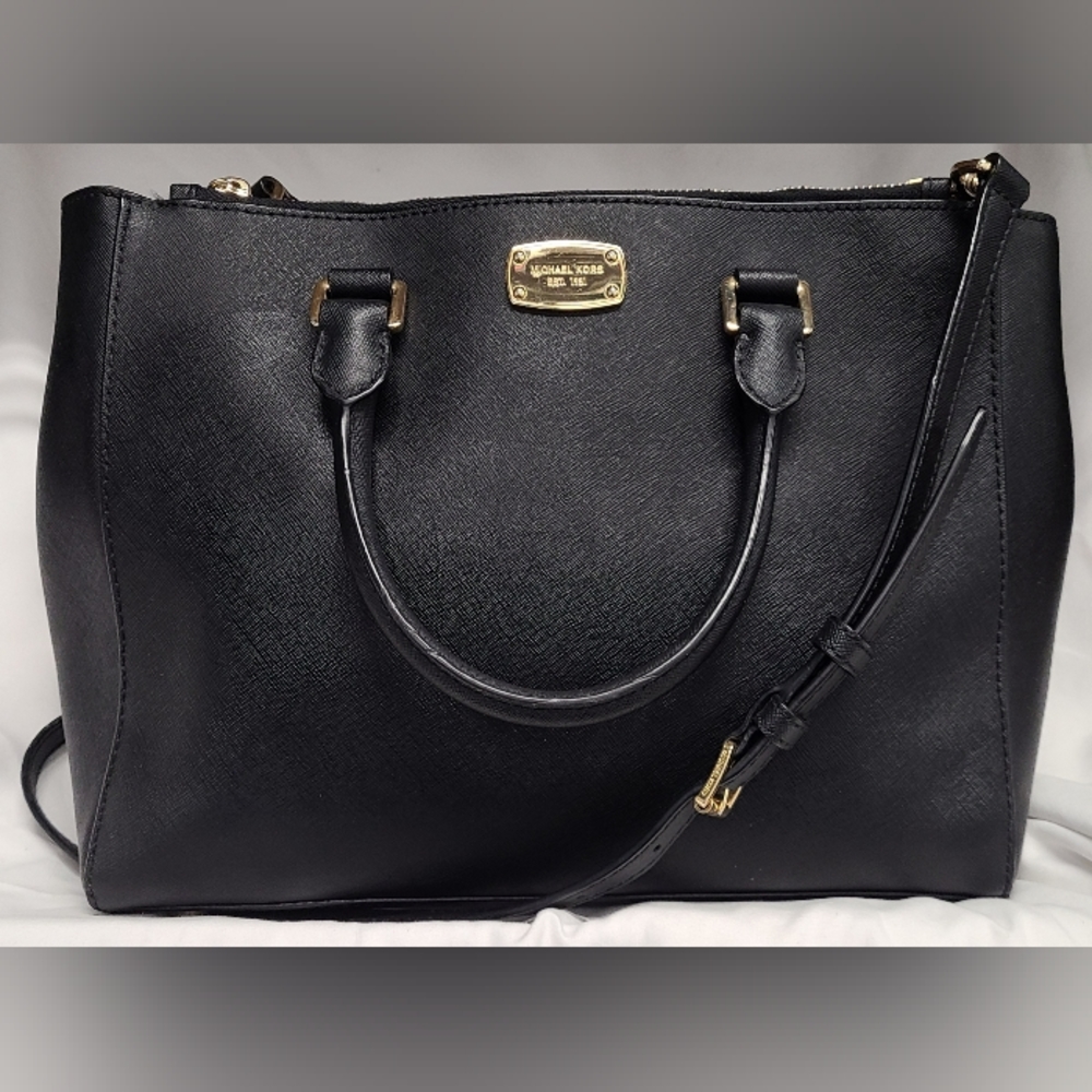 Michael Kors Black Kellen Saffiano Leather Satchel Purse